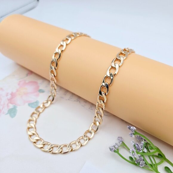 Rose Gold Cuban Chain Necklace Gold Plated Brass 49cm (19.3 Inches), XPNL0064 - Picture 5 of 12